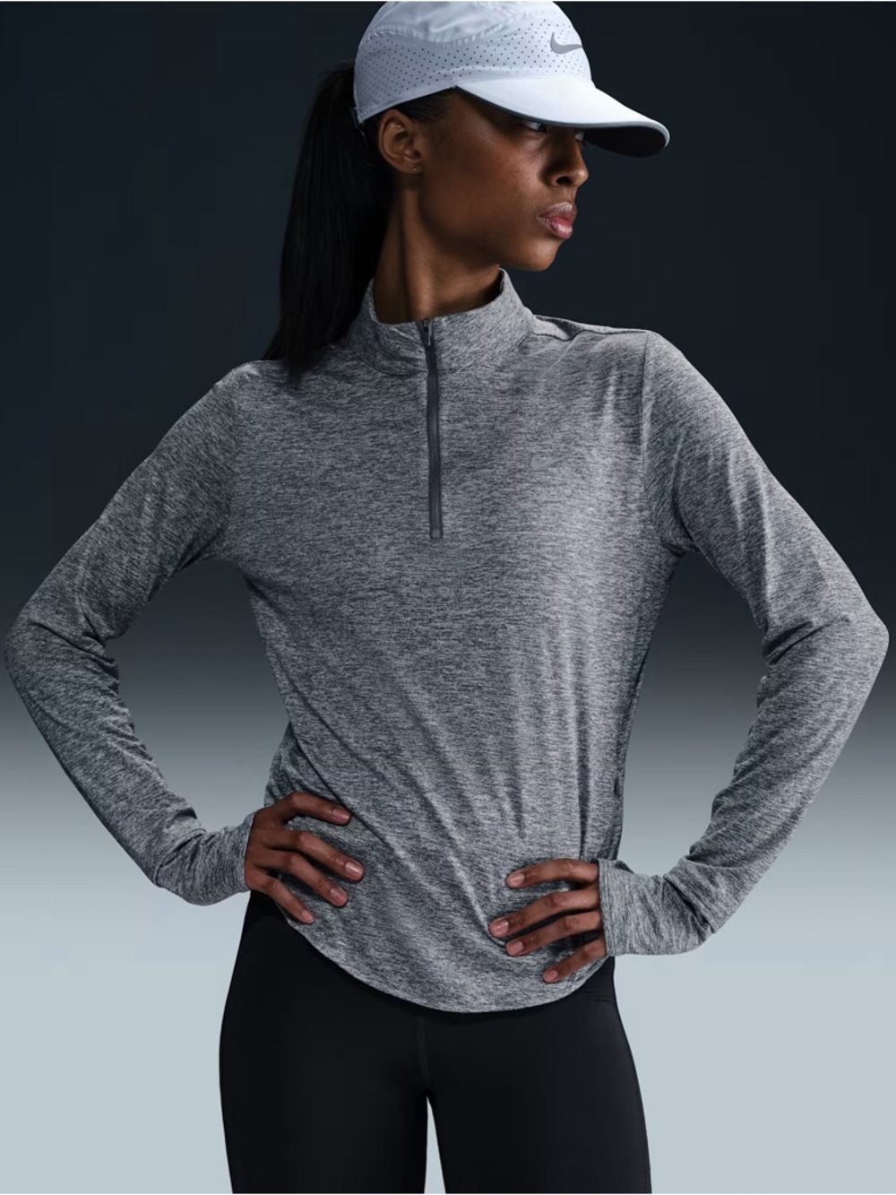 Nike Swift Dri-FIT UV 1/4-Zip Long Sleeve Women Athletic Running Top Gray Medium